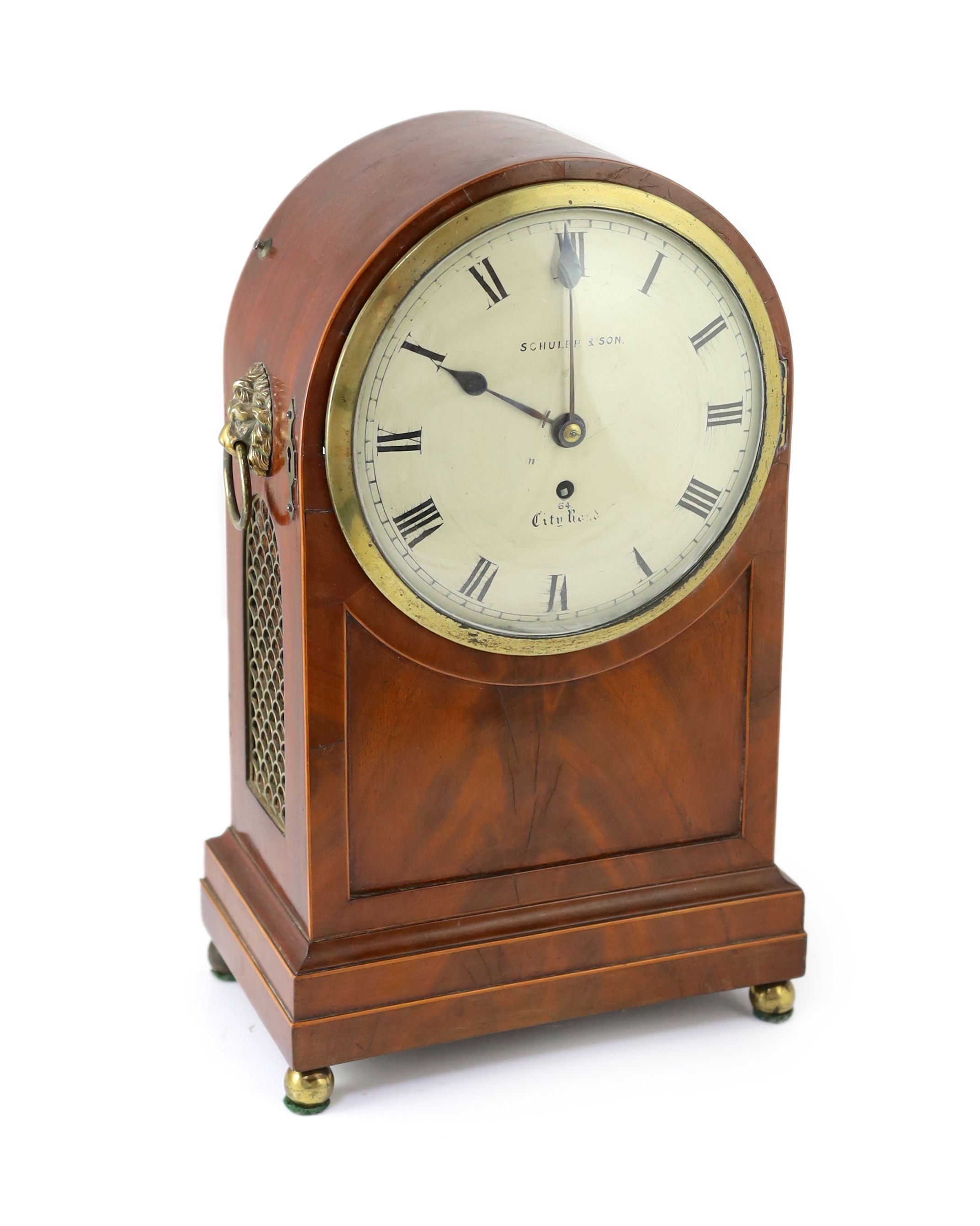 A Regency mahogany mantel timepiece H. 44cm. W. 27cm. D. 17cm.